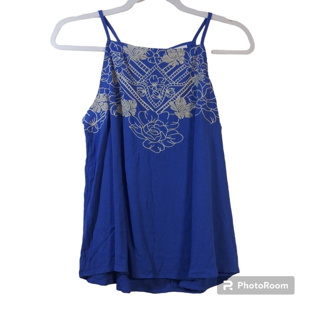 Love On A Hanger Blue Embroidered Tank Top Size M